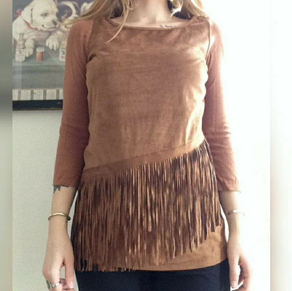 INC Suede Fringe Shirt - Boho Hippie